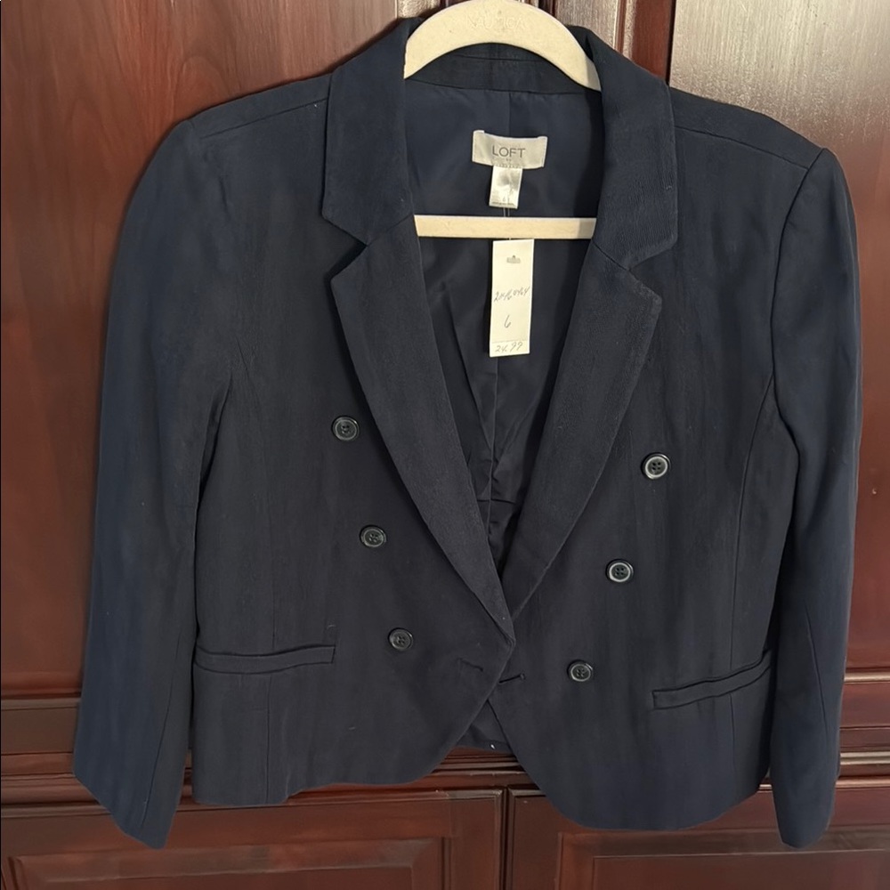 LOFT Blue Double-Breasted Blazer